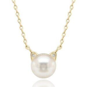 14K Gold Plated Sterling Silver AAA+ Freshwater Cultured Pearl Cat Pearl Pendant